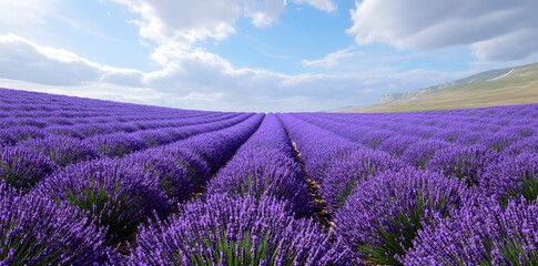 Obraz premium Lavender Field in Bloom Under a Blue Sky
