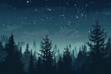 Fototapeta premium Forest at night with a starry sky, night forest landscape