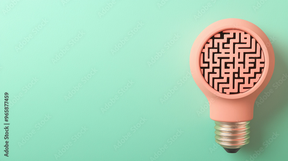 Poster lightbulb with a maze inside, problem-solving and innovation, flat design illustration, with copy sp