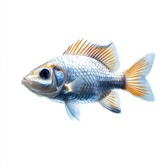 Fototapeta premium Detailed view of a brightly colored tropical fish with orange and blue fins, isolated on a white background.