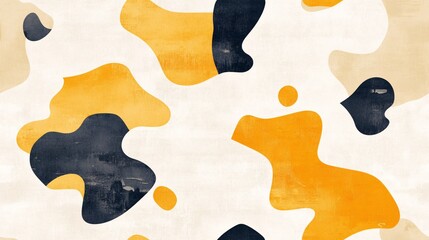 Seamless Pattern Abstract Watercolor Splashes in Black, Yellow, and Beige 