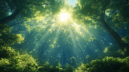 Obraz premium A bright sunny day in a forest with trees