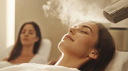 Relaxing spa treatment with steam facial for rejuvenation in a tranquil wellness center during a peaceful afternoon