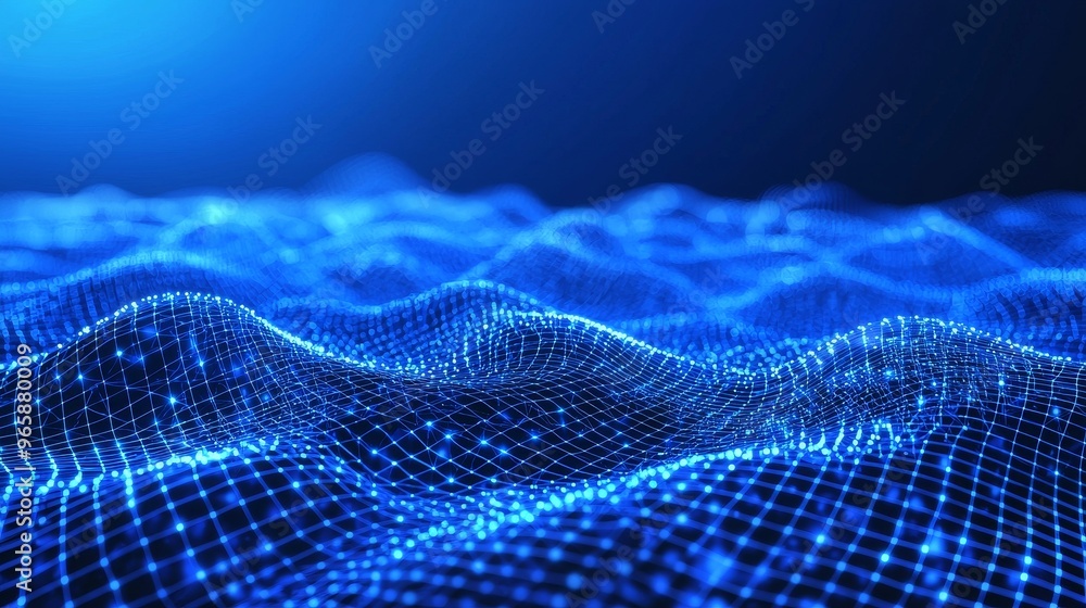 Poster data technology illustration. big data digital code. abstract dots and lines on dark background.
