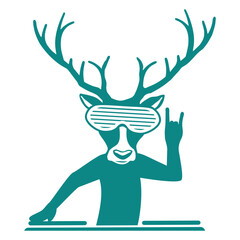 True Deer Stag Wild Forest Animal Funny Listening Headphone Sunglasses Music Listen Loud Bass Sound DJ Party Night Clubber Raver Disco Club Band Concert Techno Discothek Cool Love Humor Turntable Fun