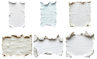 Ripped paper sheets in various styles isolated on transparent background