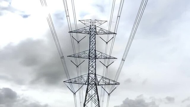 High Voltage Power Lines 500kv and Cloudy Sky in Thailand.
