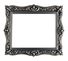 Silver frame in baroque style isolated on transparent background