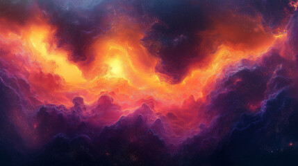 Fototapeta premium A colorful space scene with orange and purple clouds and stars