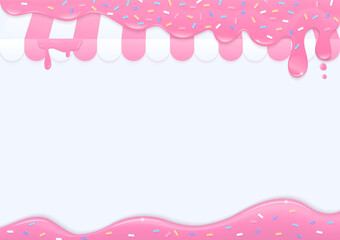 Bakery shop topping with pink liquid background