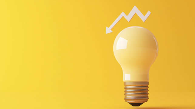Lightbulb with upward arrows, representing potential and growth, flat design illustration, with copy space