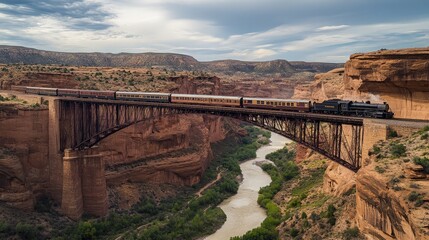 Train Crossing Canyon Bridge