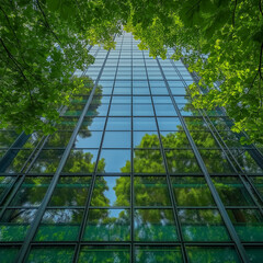 A tall building with a green tree in the middle of it