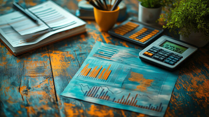 A table with a calculator, a pen, and a piece of paper with graphs on it