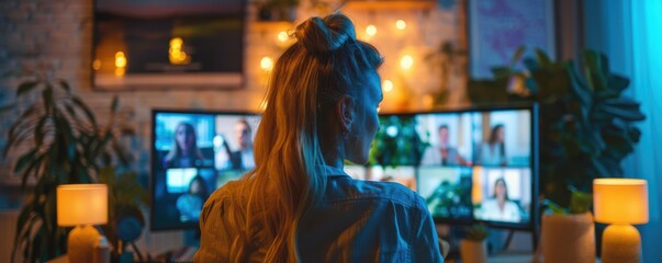 Fototapeta premium Remote team collaboration in a modern office via video conference.