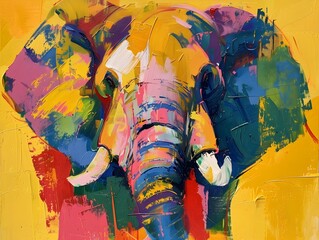 Vibrant Expressionist Elephant Head Abstract Digital