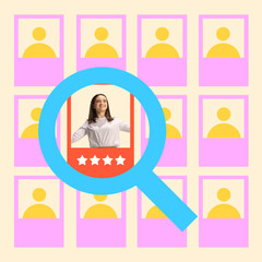 Contemporary art collage. Colorful presentation of top candidates makes process of hiring standout...