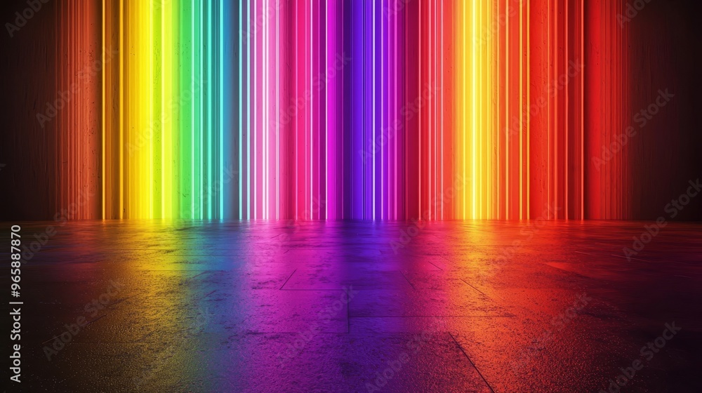 Poster a colorful abstract background with neon rays and glowing lines in a 3d rendering.
