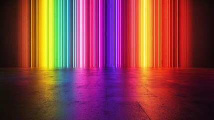 A colorful abstract background with neon rays and glowing lines in a 3D rendering.