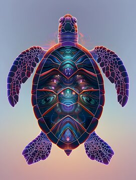 Majestic Turtle Shell Rendered in Geometric Digital Art Style