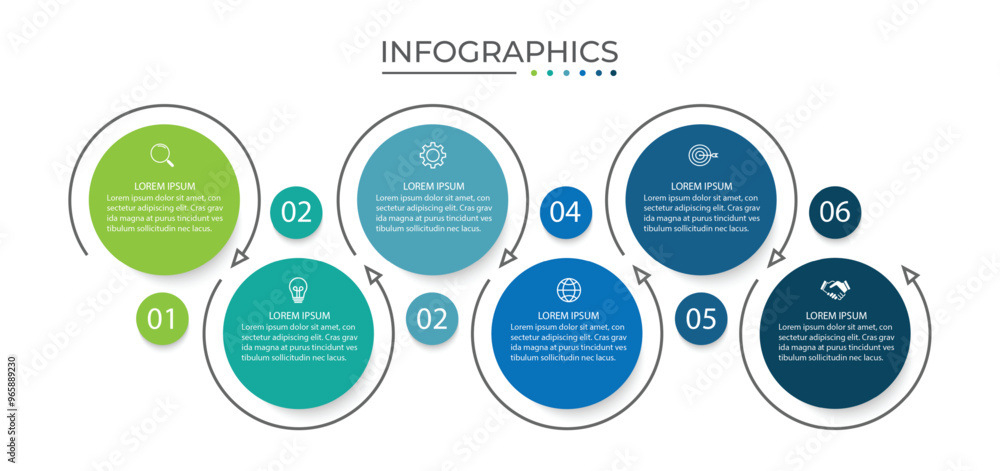 Poster business infographic thin line process with circle template design with icons and 6 options or steps
