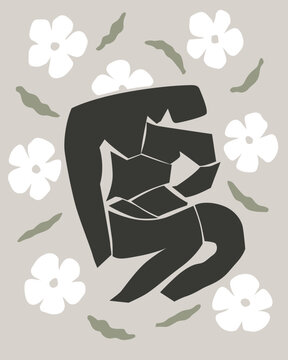 abstract contemporary silhouette of man drawing madagascar periwinkle flower in garden