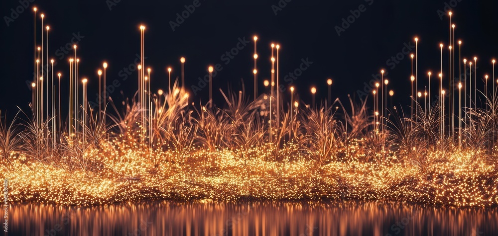 Aufkleber a mesmerizing display of glowing sparks reflecting on water, creating a magical and enchanting atmos