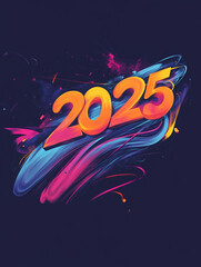 2025 vibrant colorful abstract graphic design digital art bold colors modern festive creative illustration number design art year contemporary celebratory 
