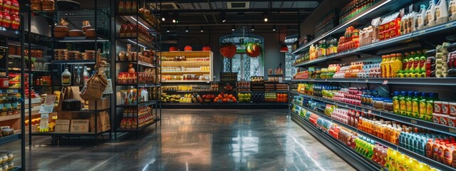 Fototapeta premium Interior of a modern grocery store with products on display