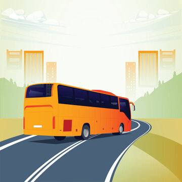 Traveling by bus. Simple flat illustration. back view
