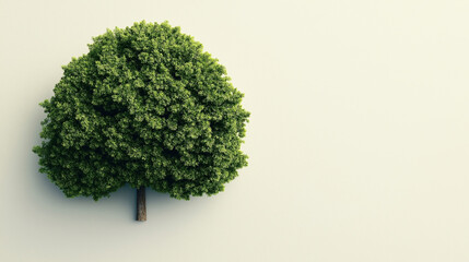 A highly detailed top-down view of a lush green tree against a plain light background, focusing on the circular crown of the tree and its natural texture.