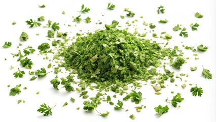 Naklejka premium Pile of Dried Parsley Leaves on White Background