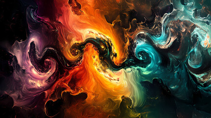 Obraz premium Abstract digital art with vibrant colors and swirling shapes depicting the concept of , abstract painting, digital art, vibrant colors, flowing shapes, energetic atmosphere, high detail 