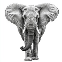 Powerful african elephant walking on white background