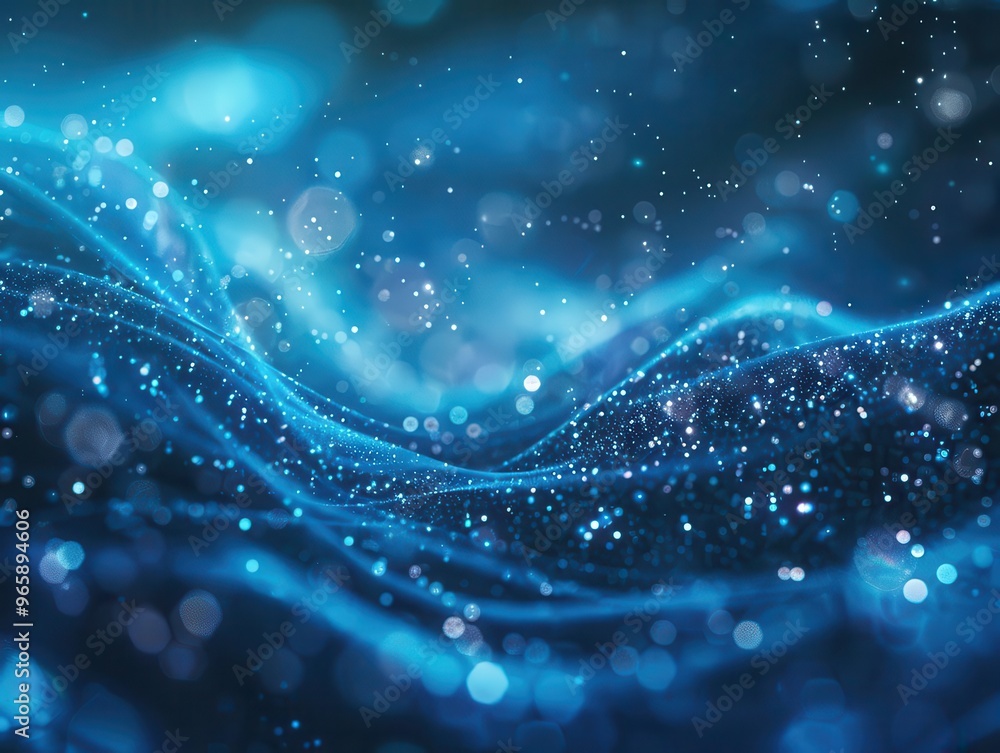 Poster abstract background of swirling blue light particles ethereal glowing bokeh effects create a sense o