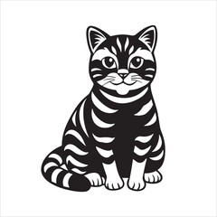 American Shorthair cat sitting silhouette vector illustration
