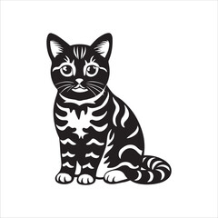 American Shorthair cat sitting silhouette vector illustration