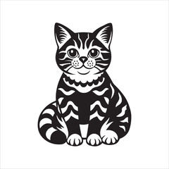 American Shorthair cat sitting silhouette vector illustration