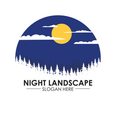 nature landscape logo design template, with forest, moon and clouds great for adventure themes