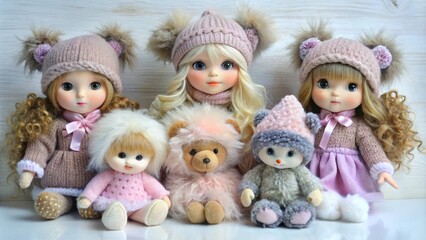 Fototapeta premium faux fur dolls soft toys