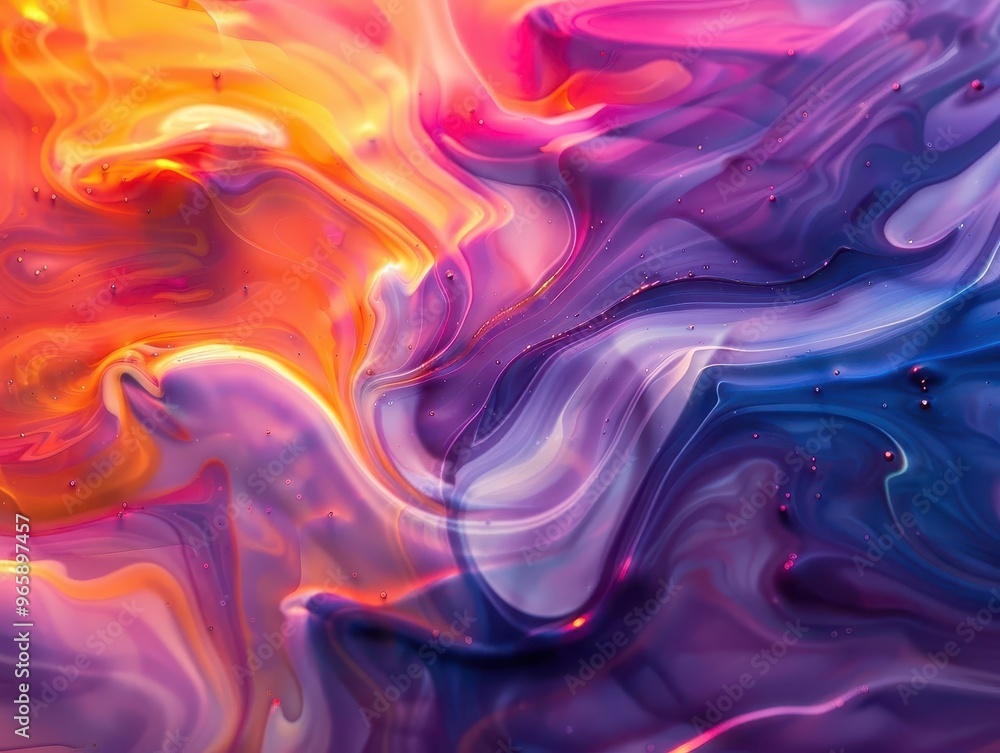 Poster abstract fluid art with vibrant swirls of pink orange blue and violet ethereal dreamlike composition