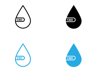 CBD oil drop icon black and white vector outline sign
