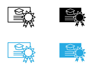 Certification diploma icon black and white vector outline sign