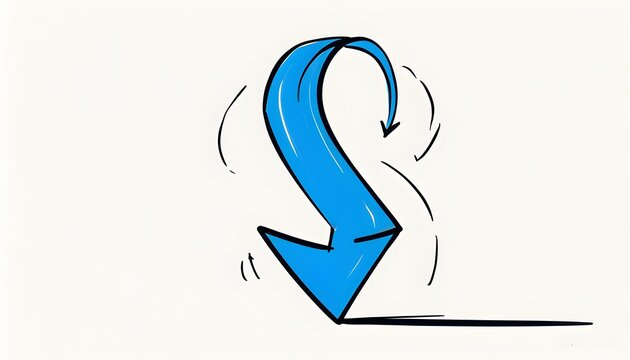 recommend clip art: Minimalistic hand-drawn blue curved arrow with black outline symbolizing direction, movement, and navigation