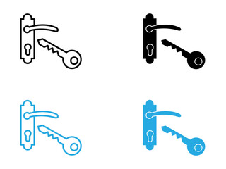 Door key icon  black and white vector outline sign