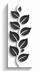 Abstract White Panel With 3D Paper Cut Out Layers Forming Black Leaves On Branch Design Element