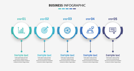 Business infographic template with 5 options or steps. Can be used for workflow layout, diagram, annual report, web design