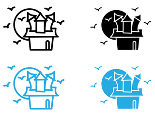 Haunted house icon black and white vector outline sign