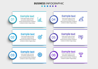 Business vector infographic design template with icons and 6 options or steps. Can be used for process diagram, presentations, workflow layout, banner, flow chart, info graph