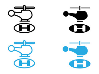 helicopter helipad icon black and white vector outline sign